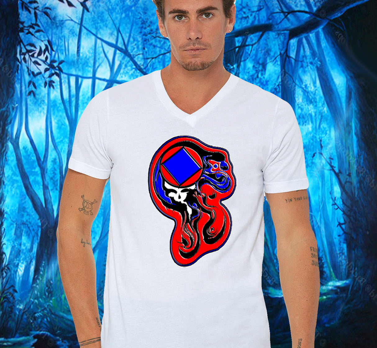 White V-neck Tee With Design Options