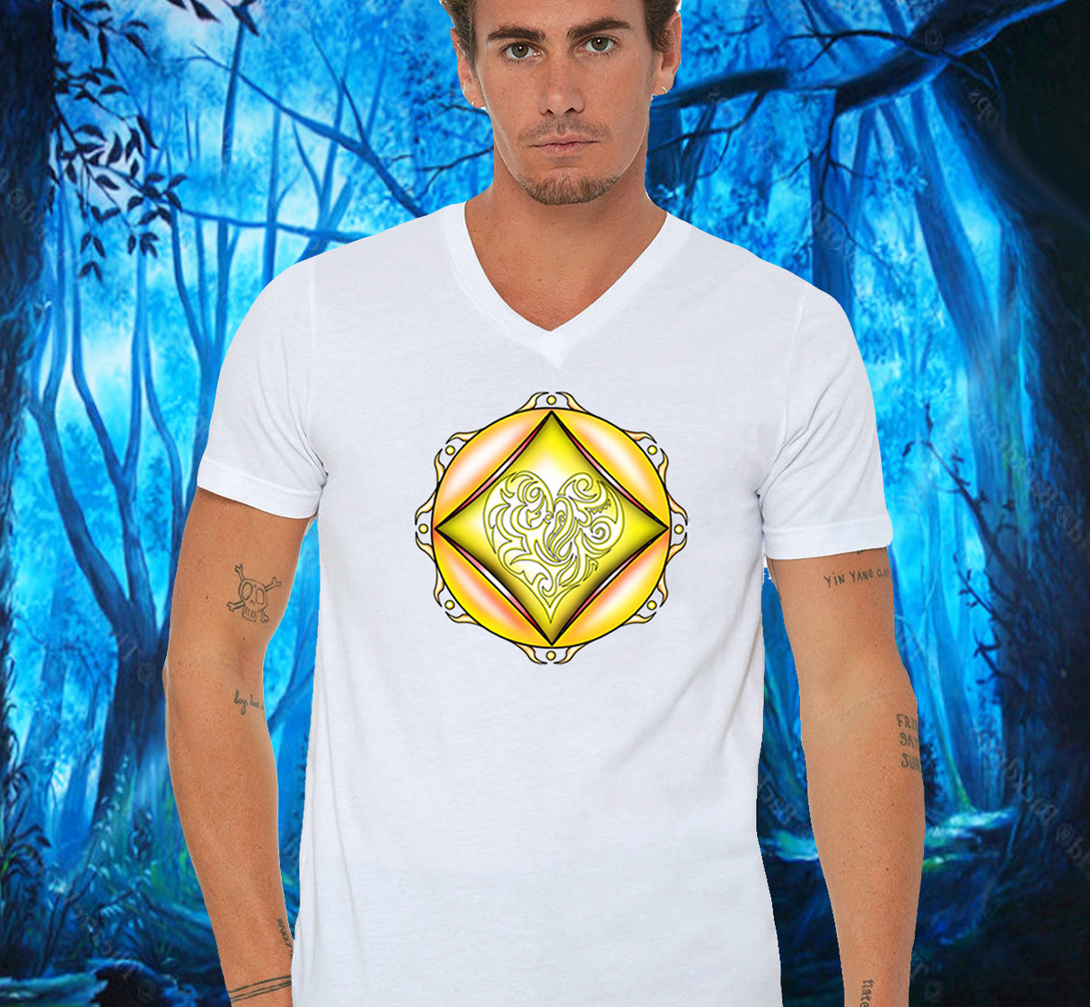 White V-neck Tee With Design Options