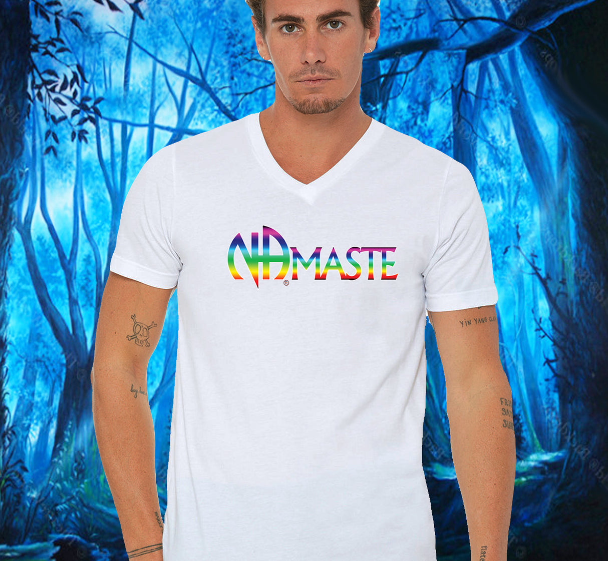 White V-neck Tee With Design Options