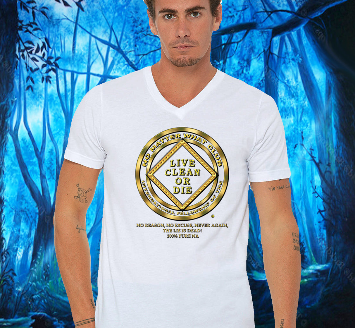 White V-neck Tee With Design Options