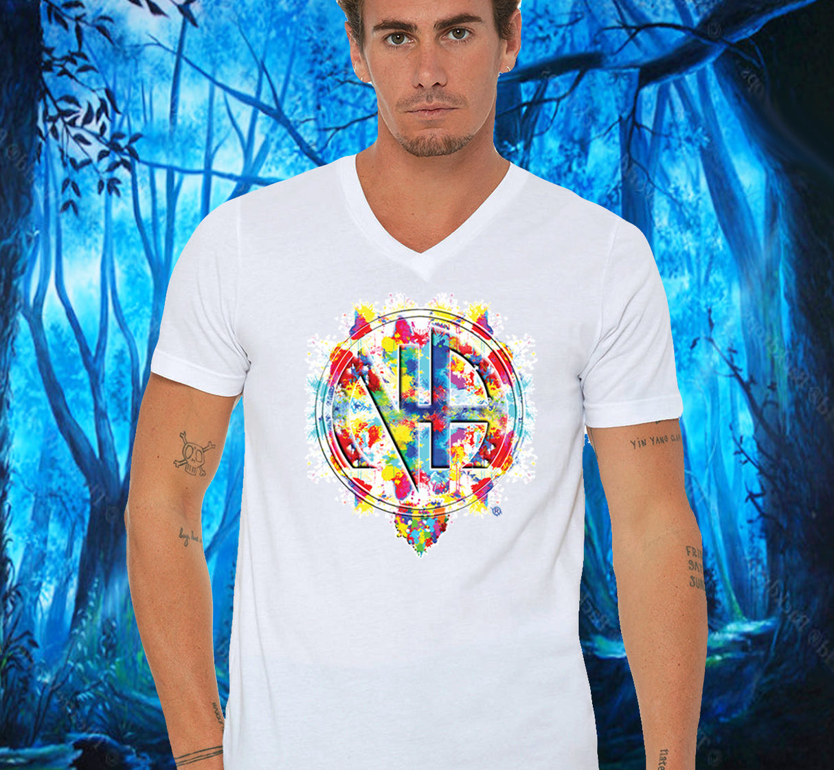 White V-neck Tee With Design Options