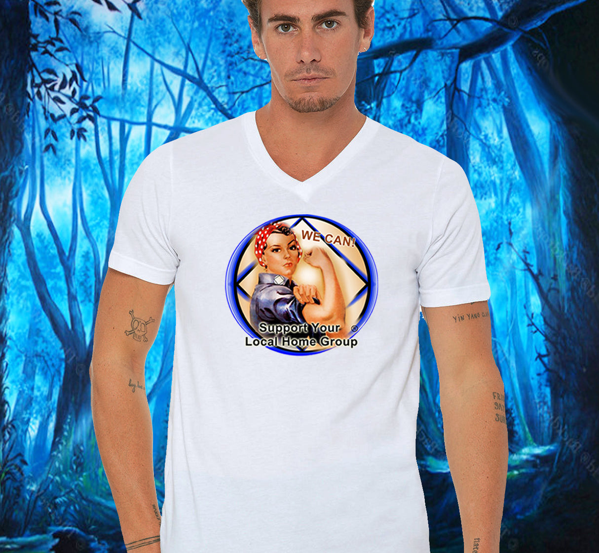 White V-neck Tee With Design Options