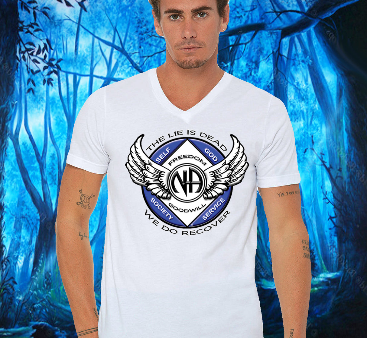 White V-neck Tee With Design Options