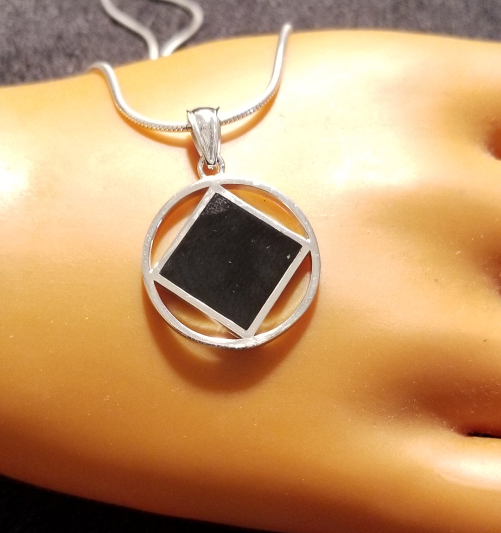 ssj005- Medium Silver & Black Pendant