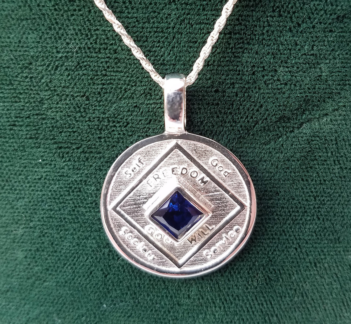 NA MEDALLION WITH BLUE GEM PENDANT - nawears