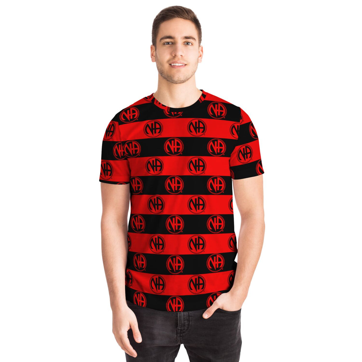 Black And Red Striped AOP T-shirts