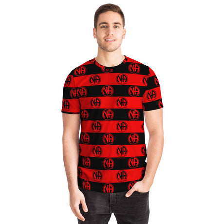 Black And Red Striped AOP T-shirts