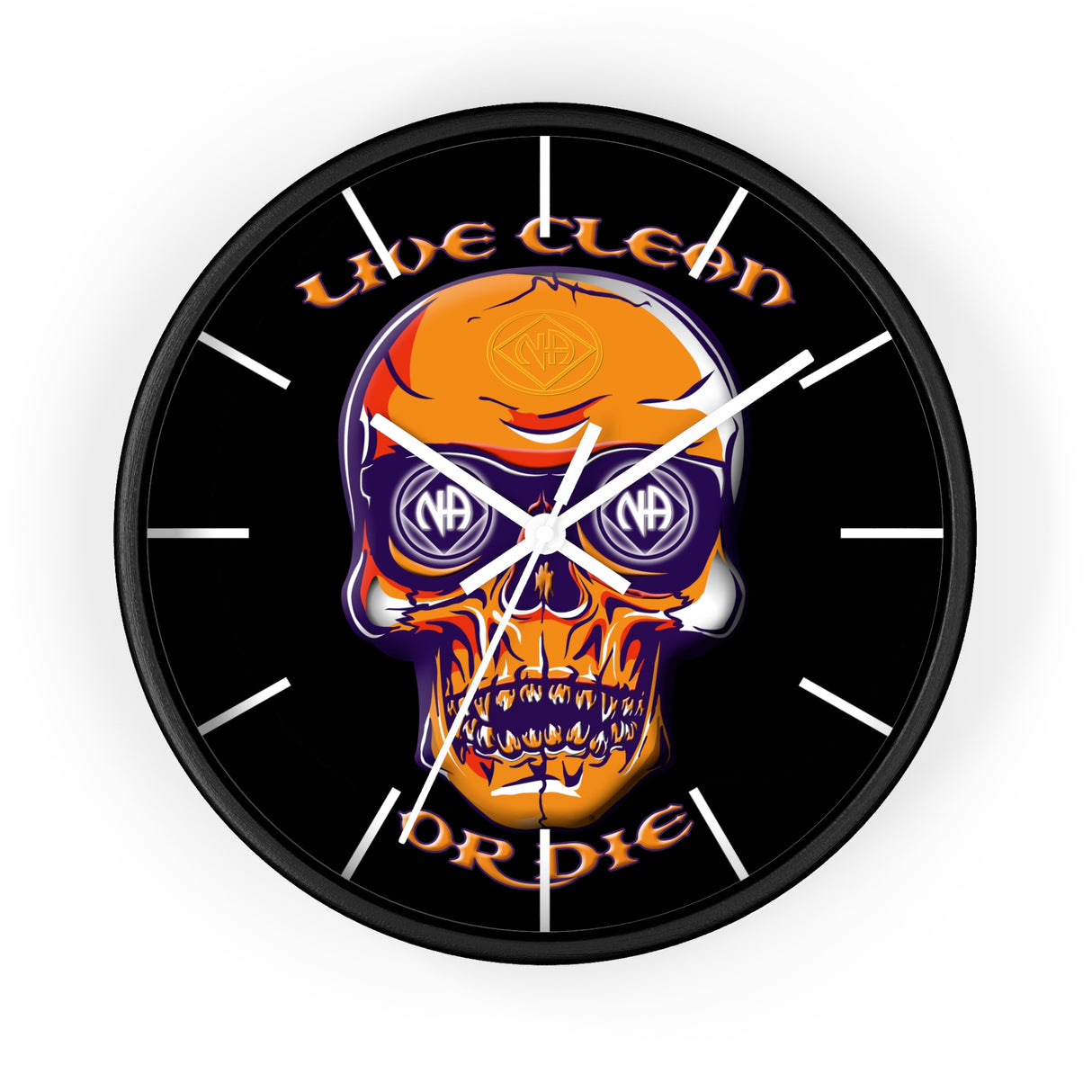 Live Clean Or Die Skull Wall Clock