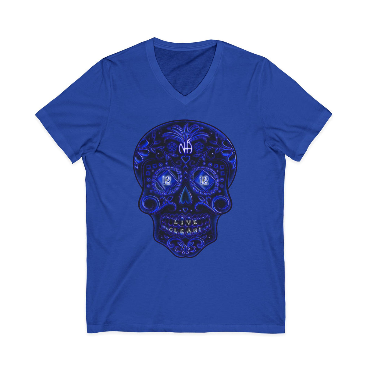 Sugar Skull Blue Life V,2 dtg V-Neck Tee