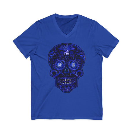 Sugar Skull Blue Life V,2 dtg V-Neck Tee