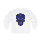 Sugar Skull In Blue  Long Sleeve dtg Tee