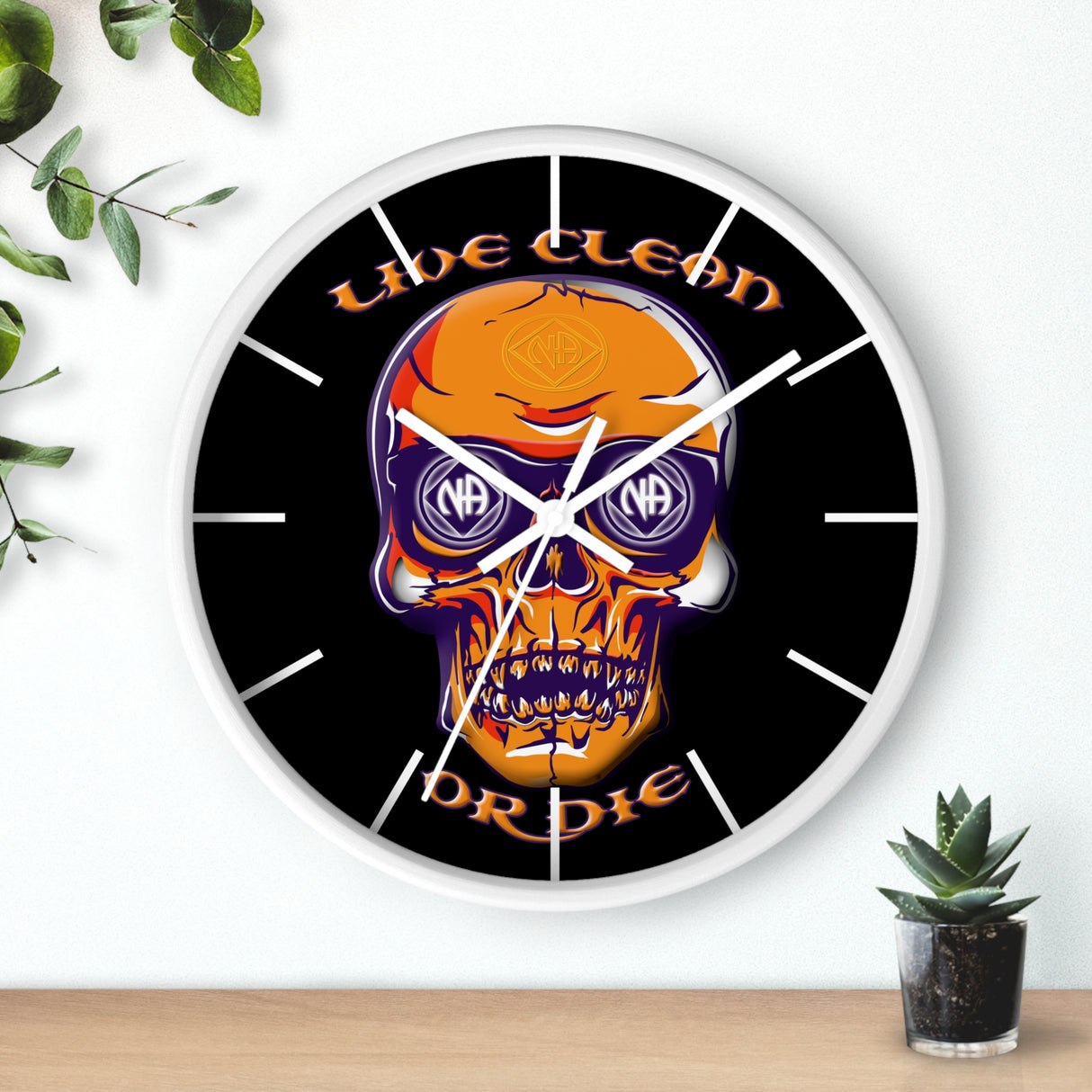 Live Clean Or Die Skull Wall Clock