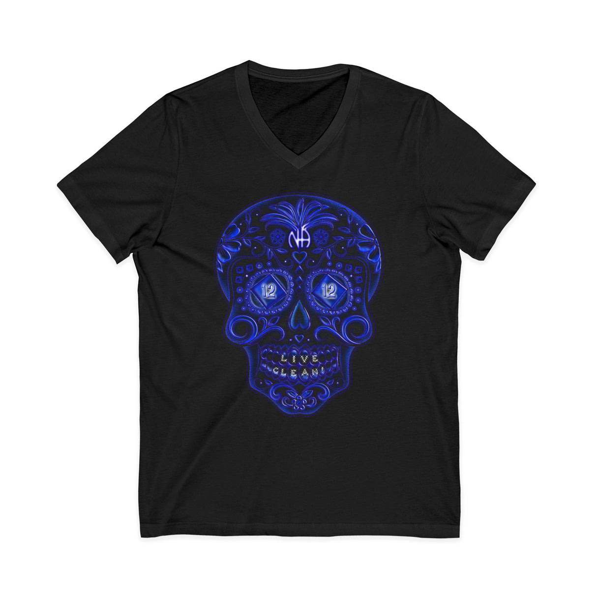 Sugar Skull Blue Life V,2 dtg V-Neck Tee