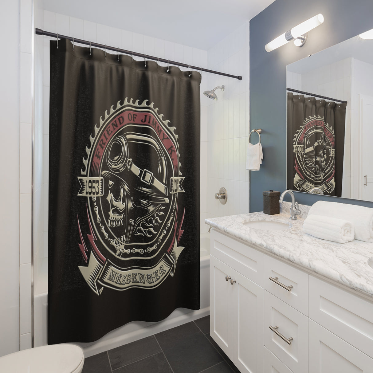 Jimmy K 1953 Messenger Shower Curtains