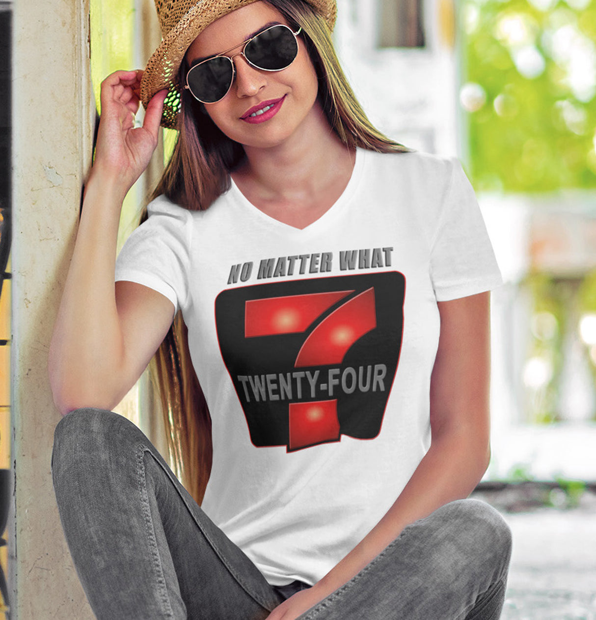 24/7 No Matter What dtg V-Neck Tee