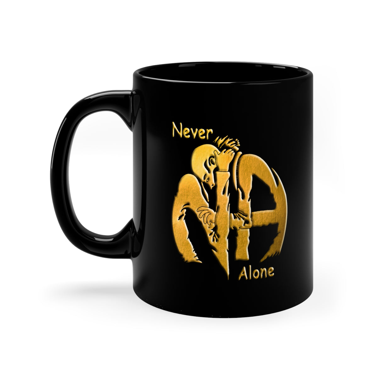 Hugs Never Alone 11oz Black Mug