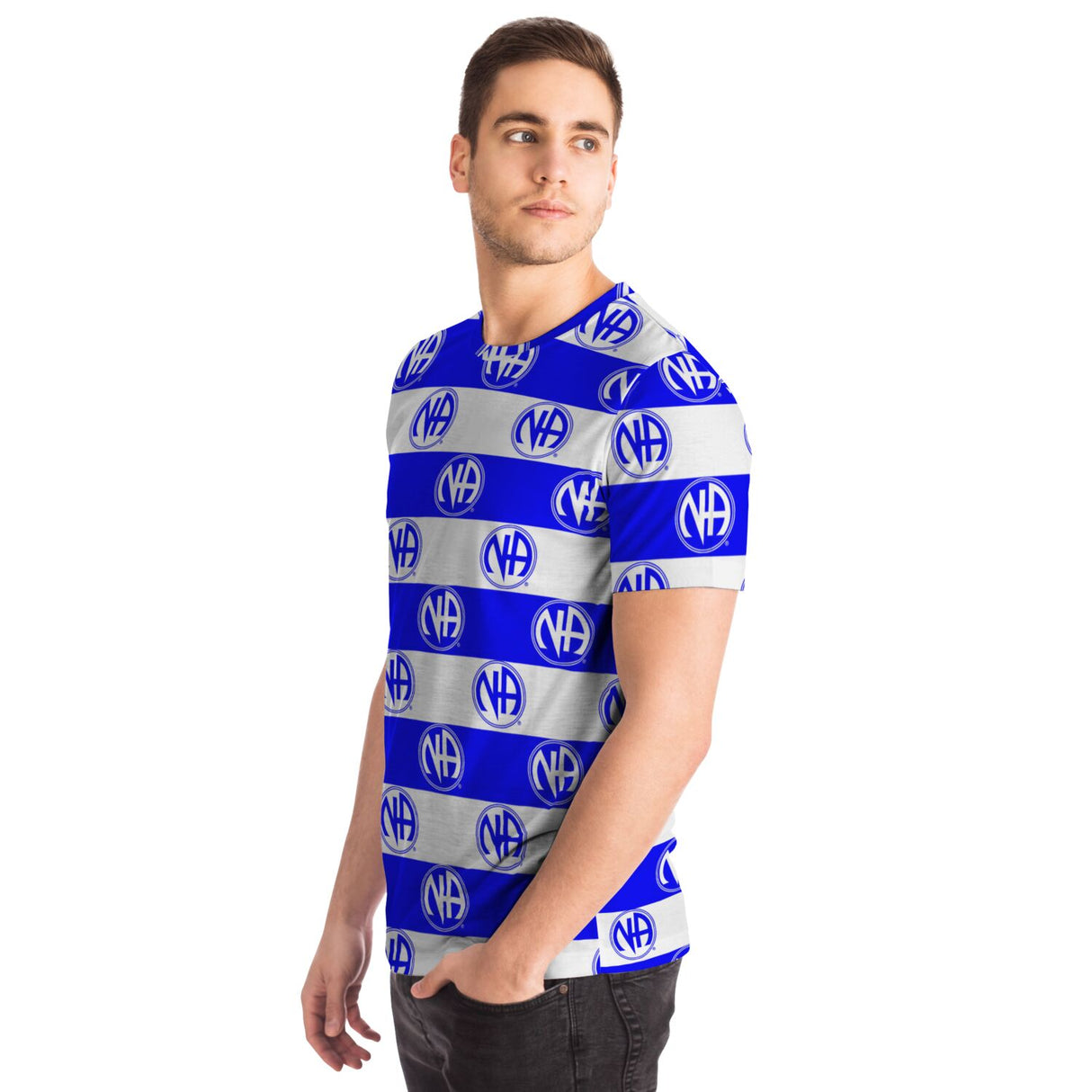 Blue Striped Symbol AOP T-shirts