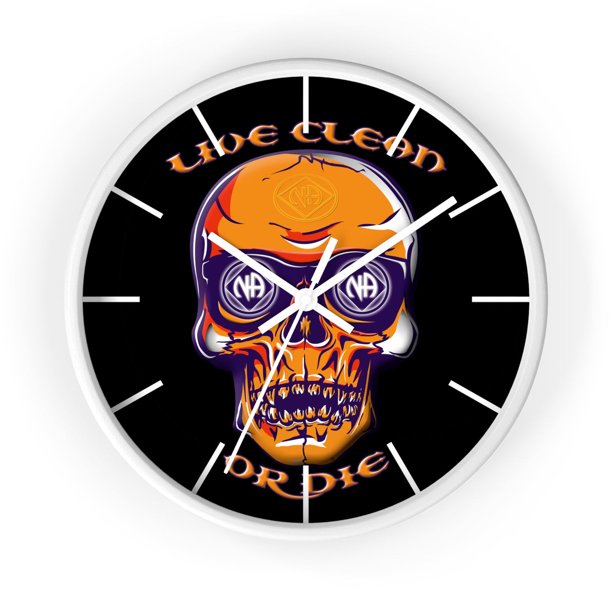 Live Clean Or Die Skull Wall Clock