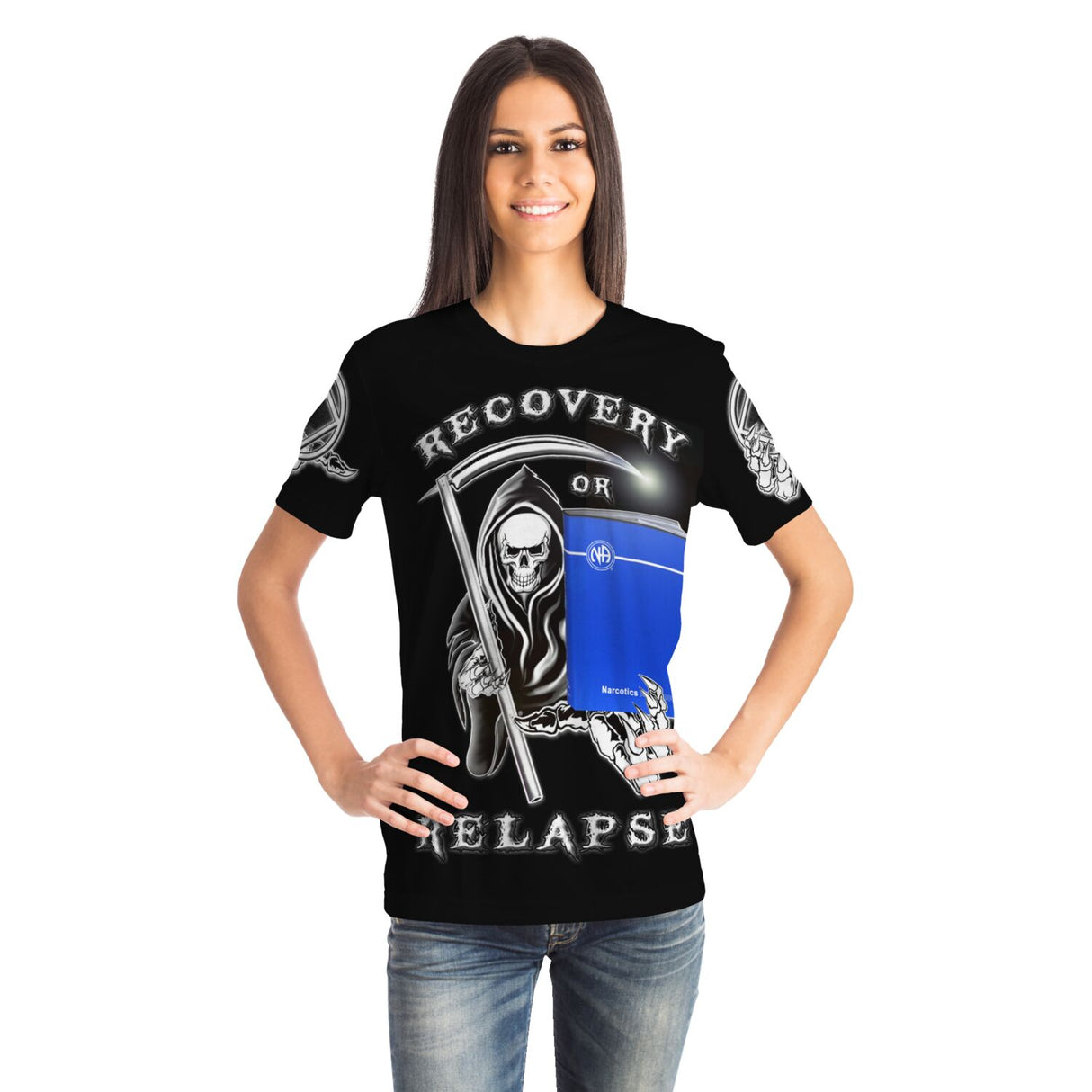 Recovery Or Relapse Reaper AOP T-shirts