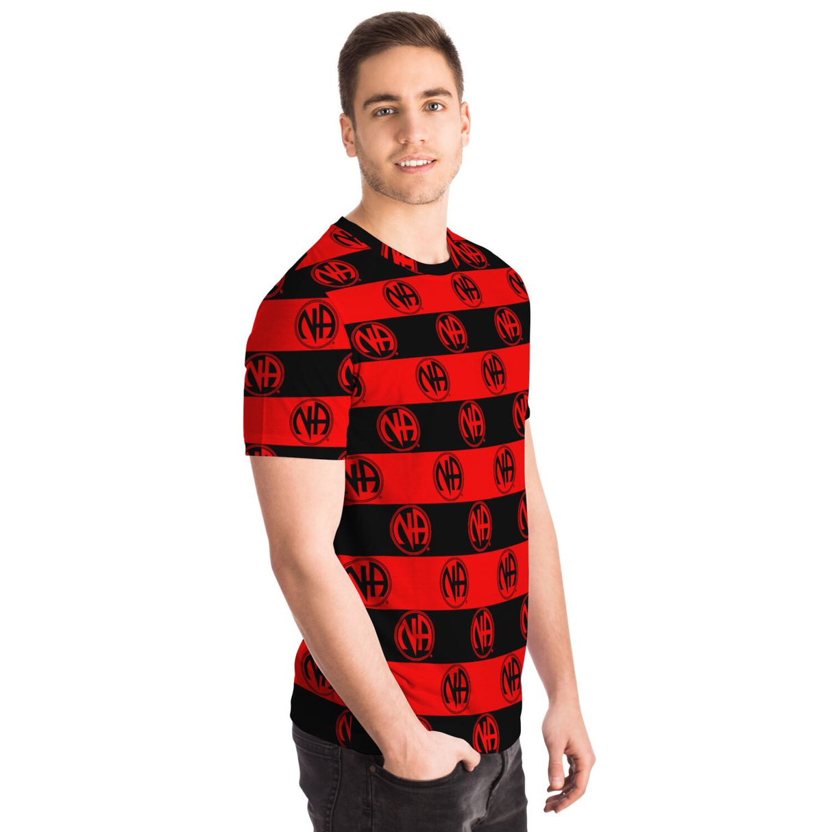 Black And Red Striped AOP T-shirts