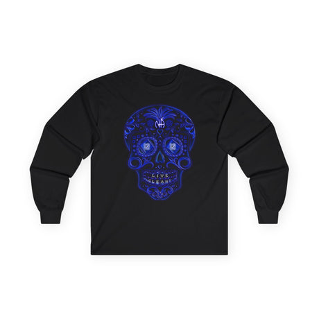 Sugar Skull In Blue  Long Sleeve dtg Tee