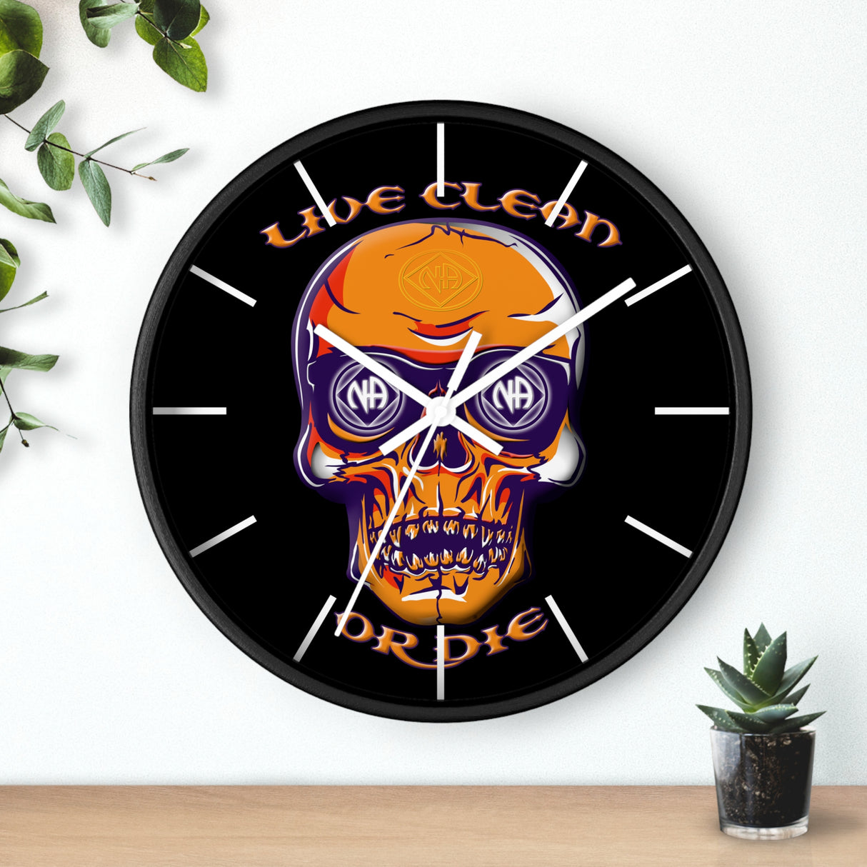 Live Clean Or Die Skull Wall Clock