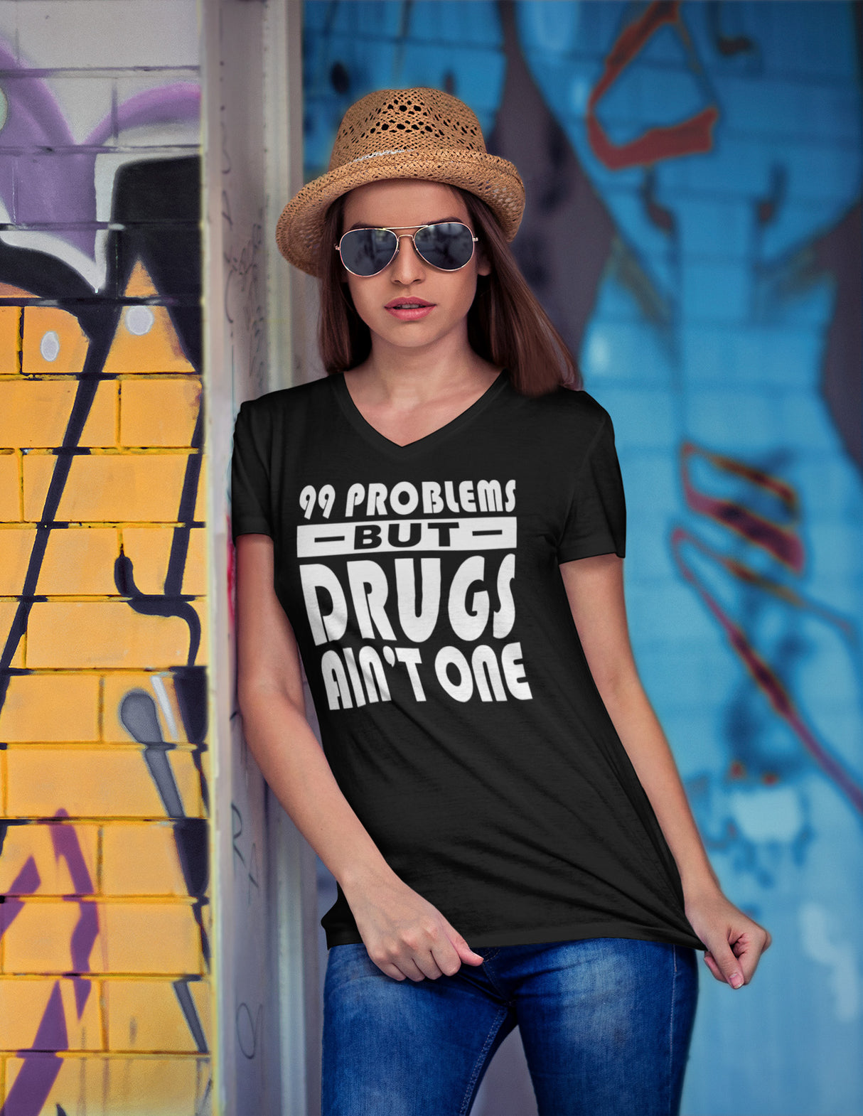 99 problems But Drugs Ain't 1 dtg V-Neck Tee