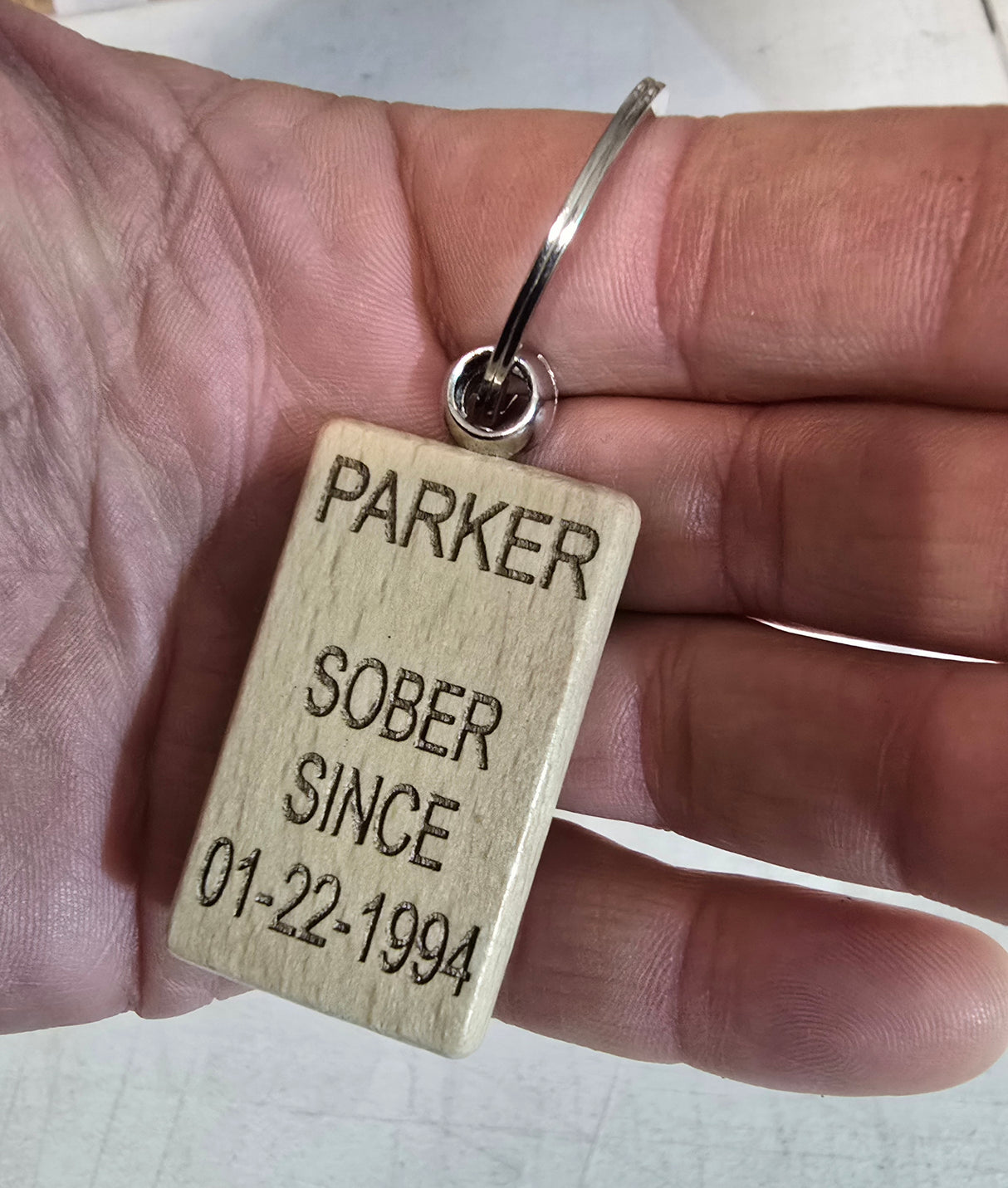 Wooden Sober Date Key Chain