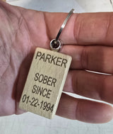 Wooden Sober Date Key Chain