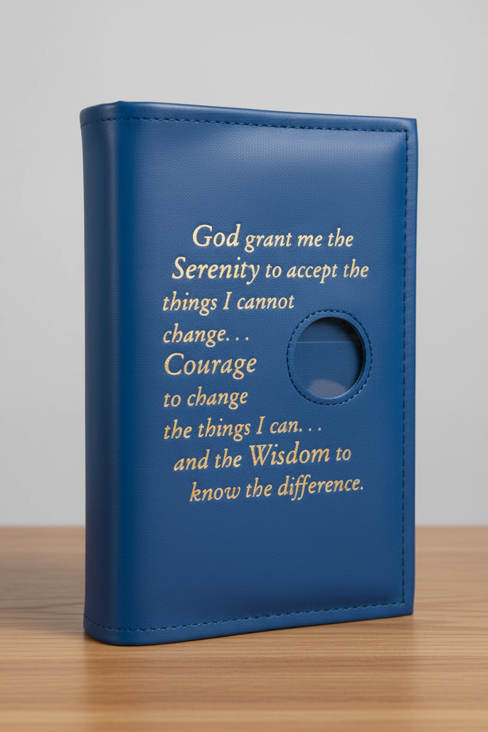 Cover-AA Single Book Cover for Hardback Book with Serenity Prayer and Coin Holder