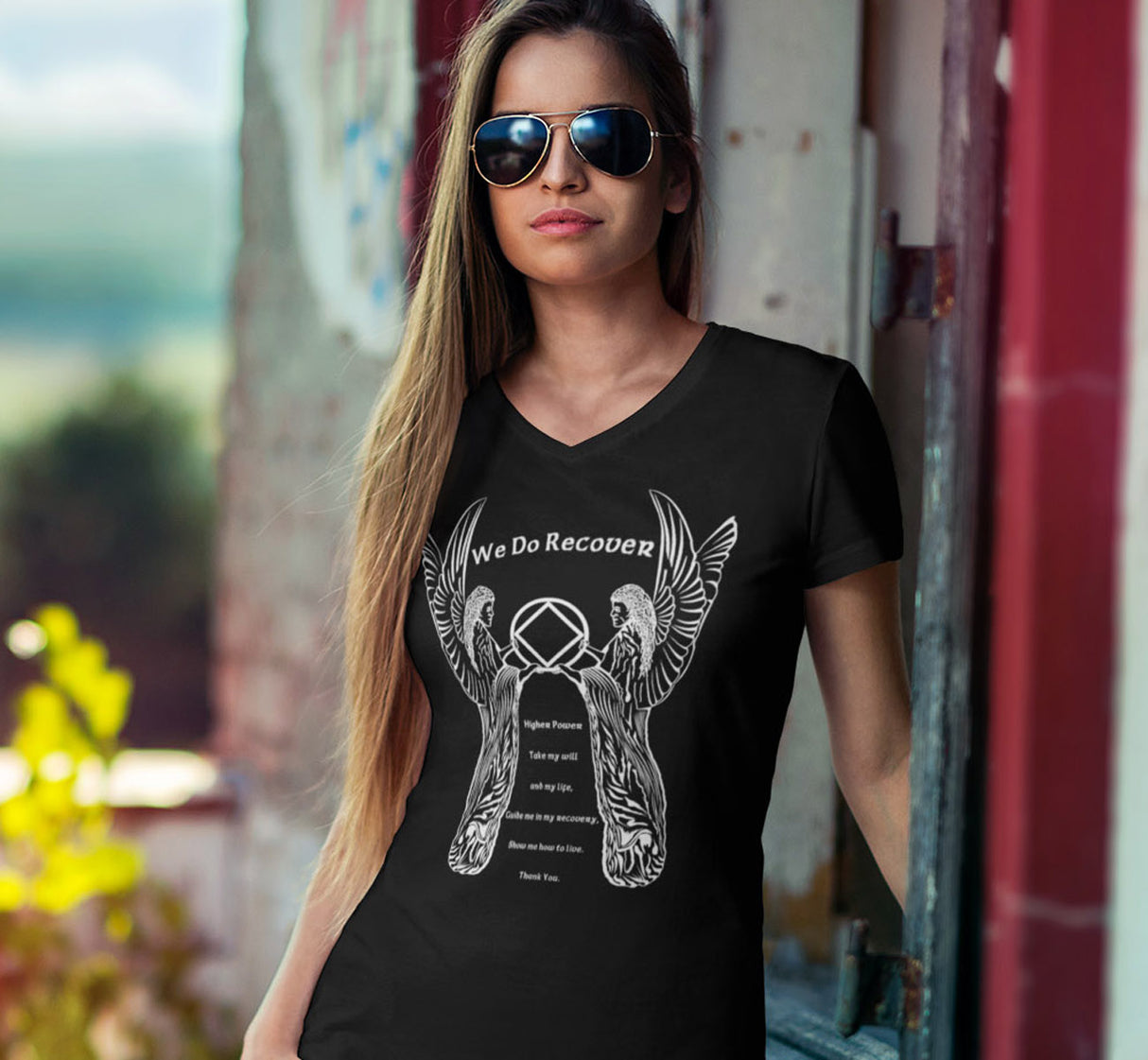 3rd Step Prayer Angel V-neck Tee