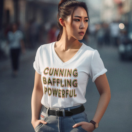 Cunning Baffling Powerful dtg V-Neck Tee