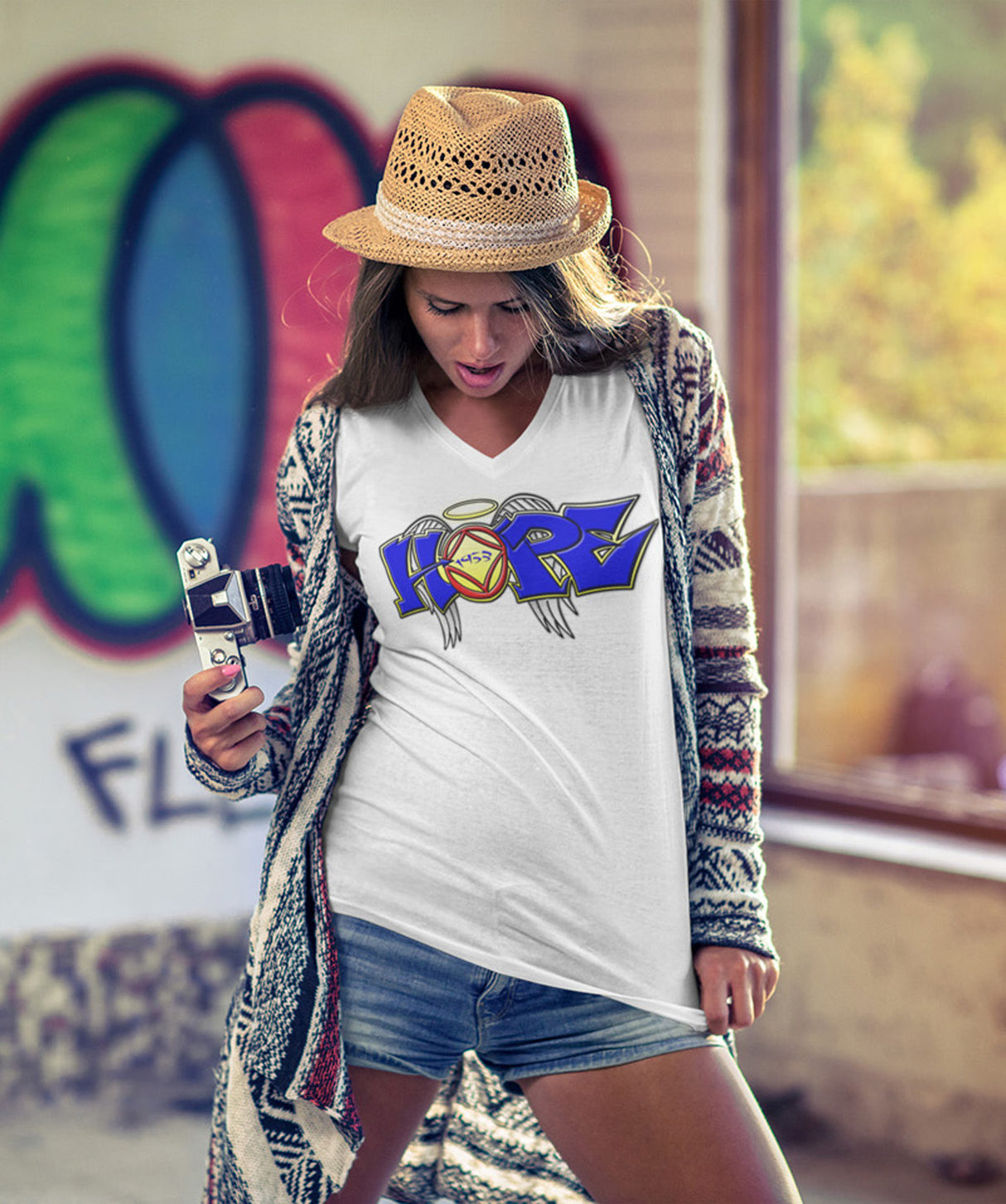 Hope Wings Graffiti Style dtg V-Neck Tee