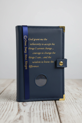 Cover-AA LEATHER Double Book Cover for Regular Hardback Books w/ Serenity Prayer & Coin Holder
