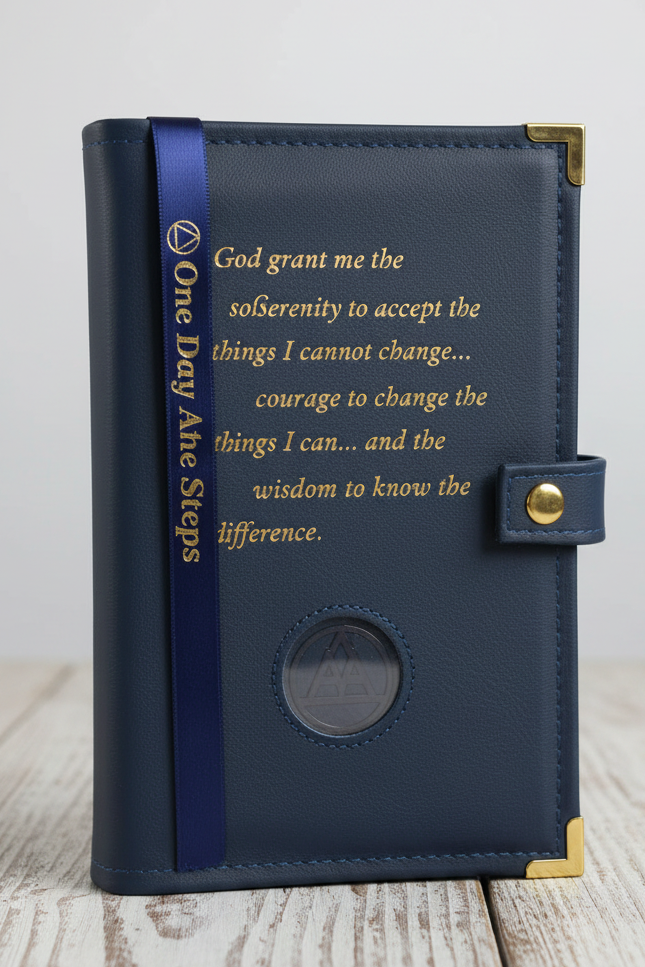 Cover-AA LEATHER Double Book Cover for Regular Hardback Books w/ Serenity Prayer & Coin Holder