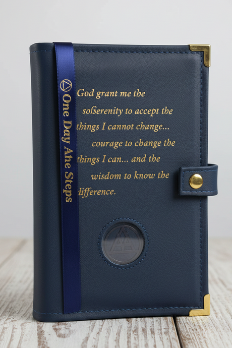 Cover-AA LEATHER Double Book Cover for Regular Hardback Books w/ Serenity Prayer & Coin Holder