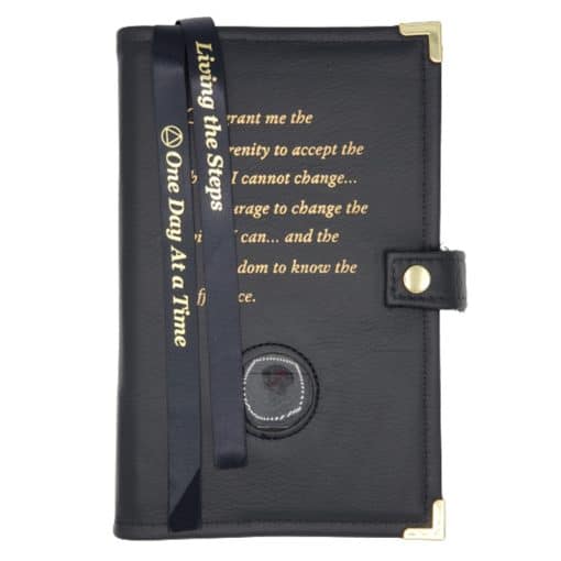 Cover-AA LEATHER Double Book Cover for Regular Hardback Books w/ Serenity Prayer & Coin Holder