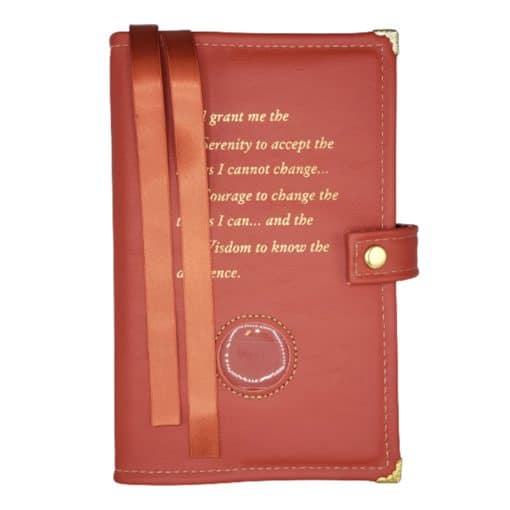 Cover-AA LEATHER Double Book Cover for Regular Hardback Books w/ Serenity Prayer & Coin Holder