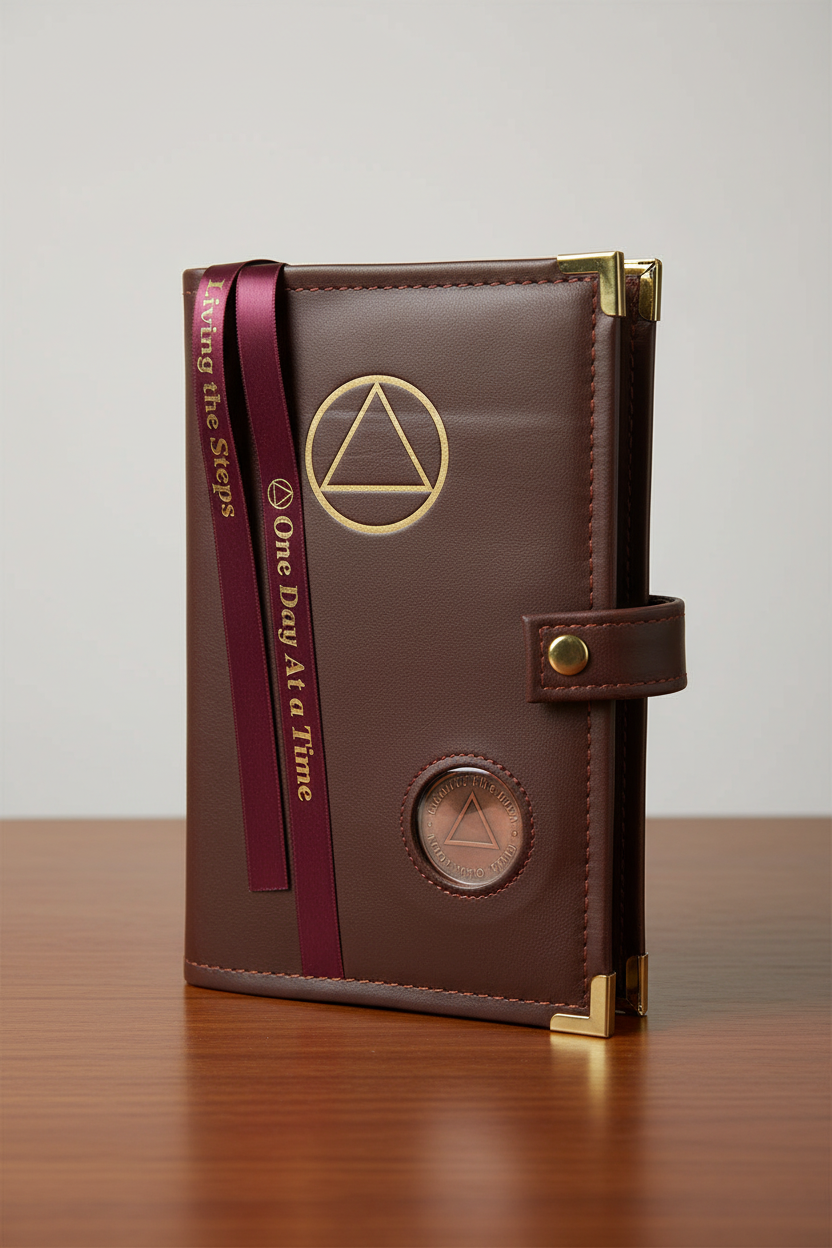 Cover-AA LEATHER Double Book Cover for Regular Hardback Books with AA Symbol and Coin Holder