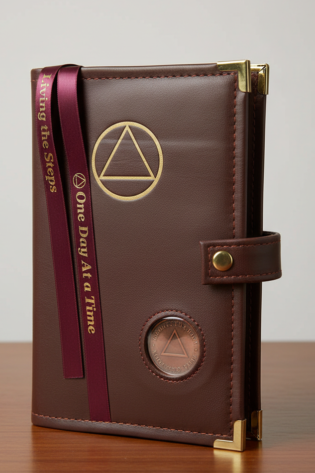 Cover-AA LEATHER Double Book Cover for Regular Hardback Books with AA Symbol and Coin Holder