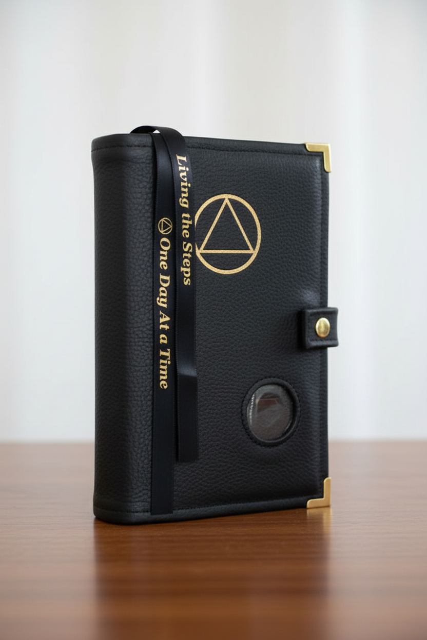 Cover-AA LEATHER Double Book Cover for Regular Hardback Books with AA Symbol and Coin Holder