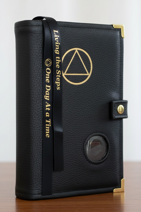 Cover-AA LEATHER Double Book Cover for Regular Hardback Books with AA Symbol and Coin Holder