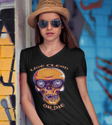 Live Clean Skull  dtg V-Neck Tee