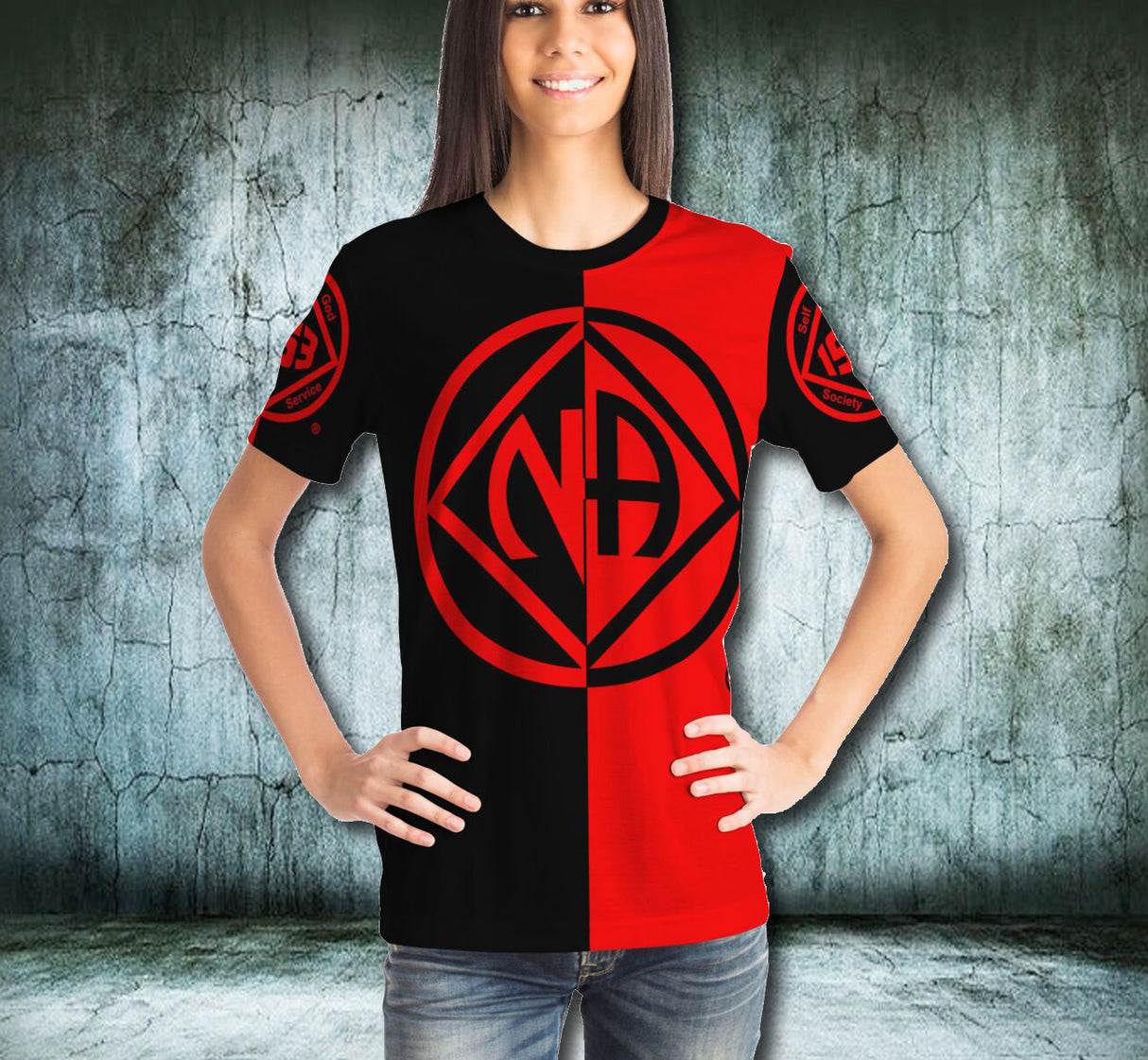 Black & Red Double Symbol AOP T-shirts