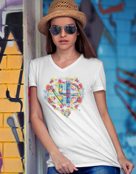 Splattered NA Symbol dtg V-Neck Tee