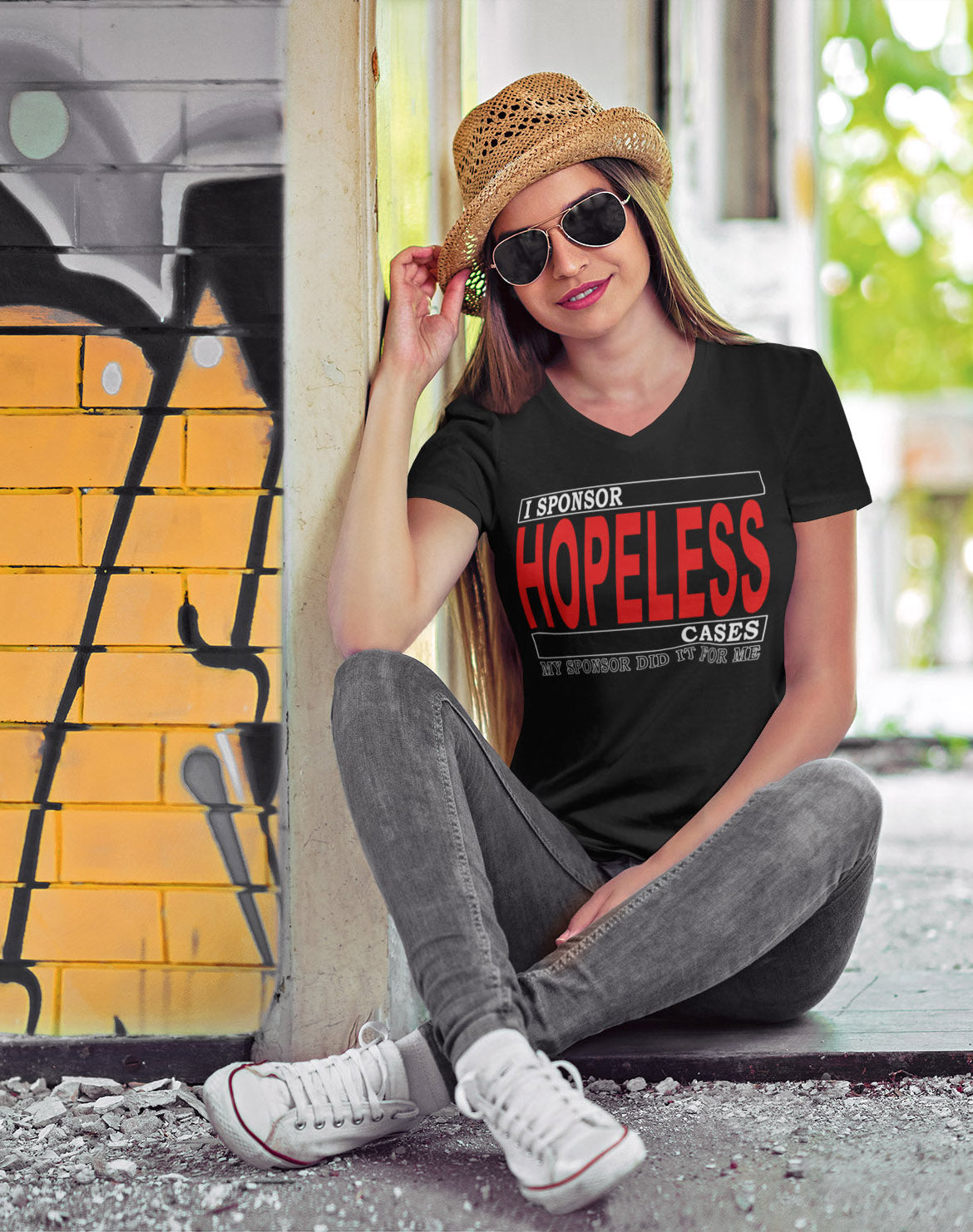 I Sponsor Hopeless Cases dtg V-Neck Tee