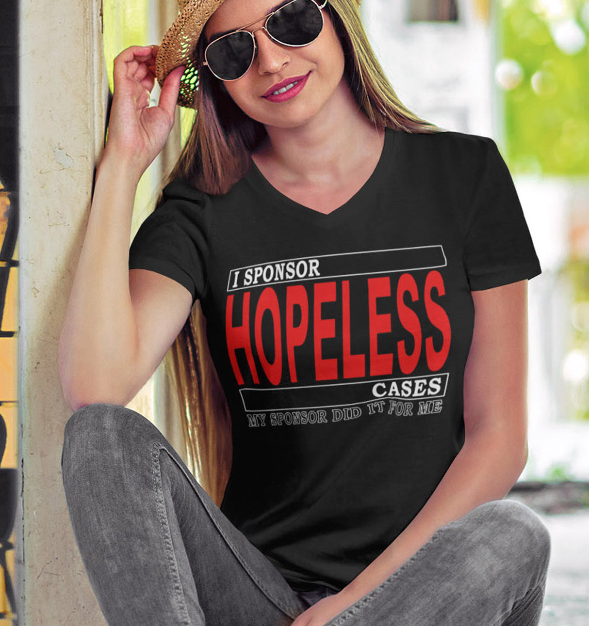 I Sponsor Hopeless Cases dtg V-Neck Tee
