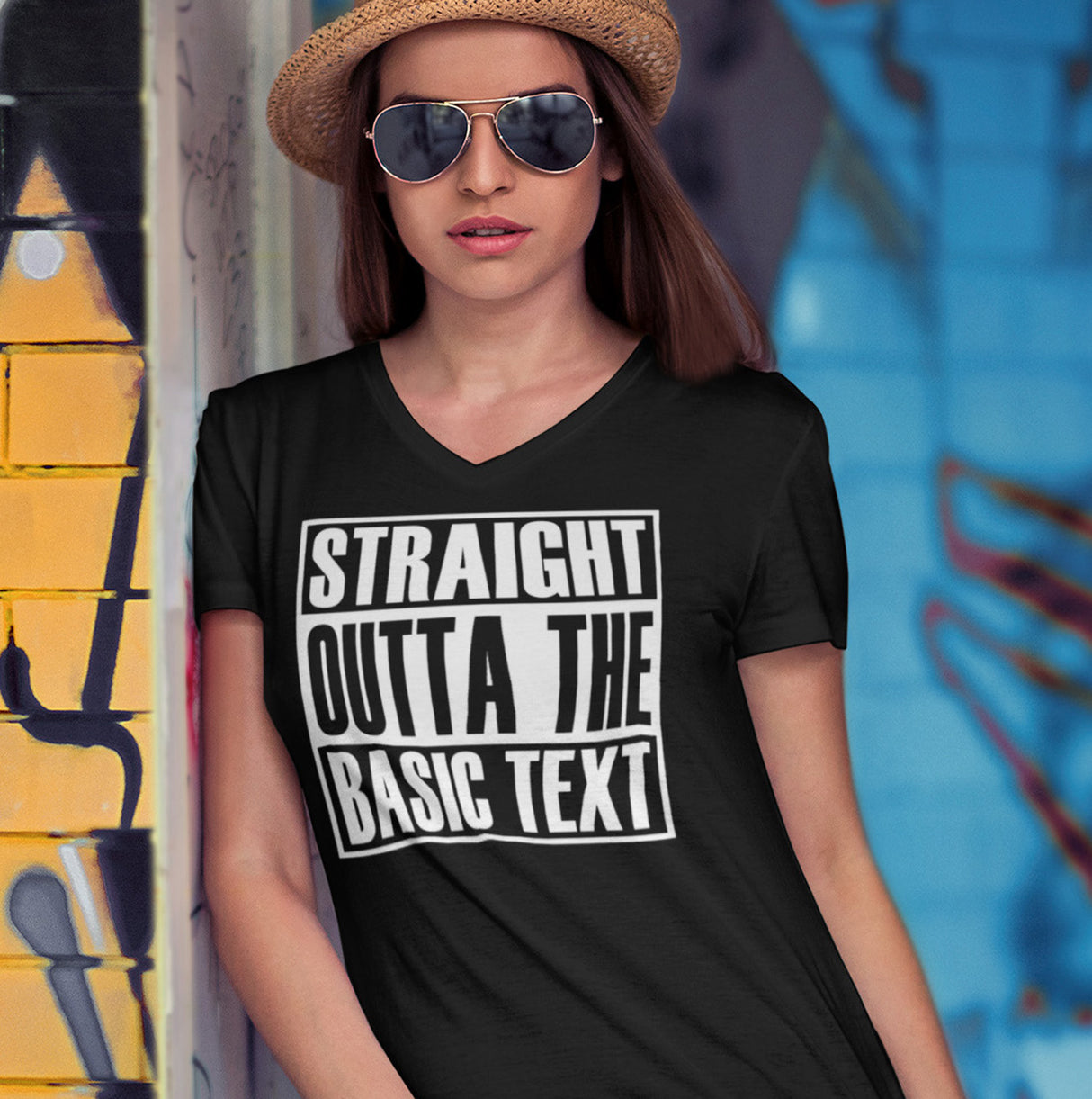 Straight Outta the Basic Text dtg V-Neck Tee
