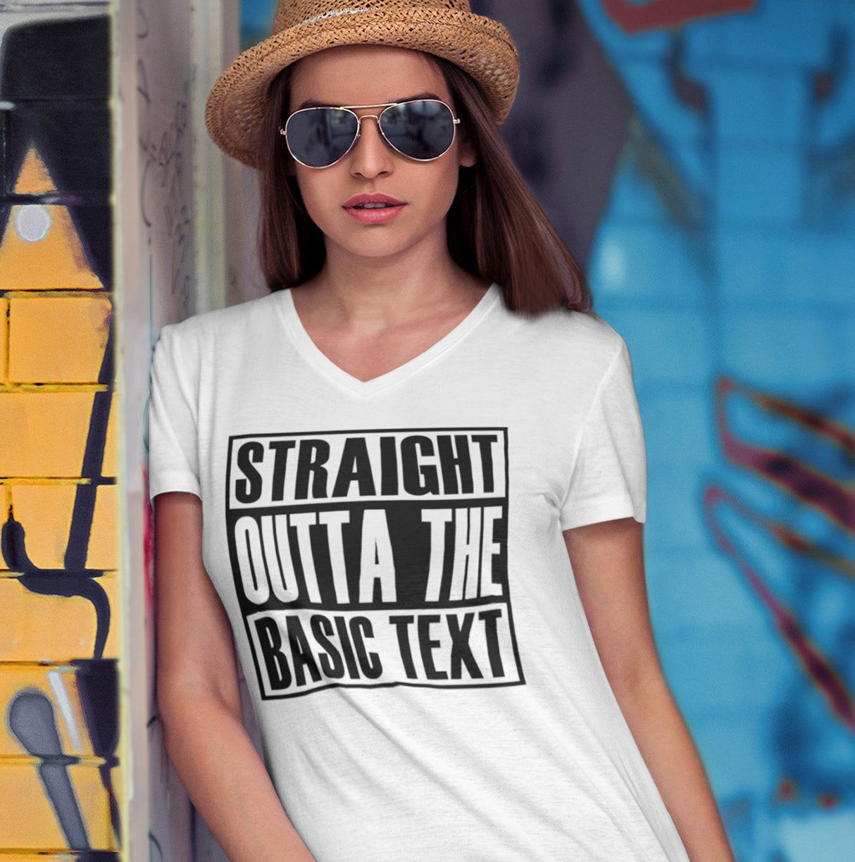 Straight Outta the Basic Text dtg V-Neck Tee