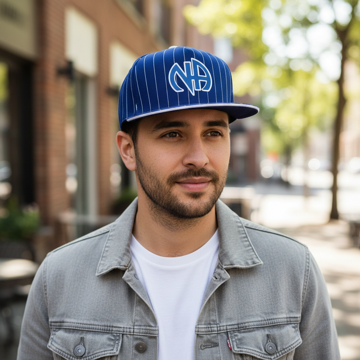 Ball Cap Blue Striped NA Symbol Snapback